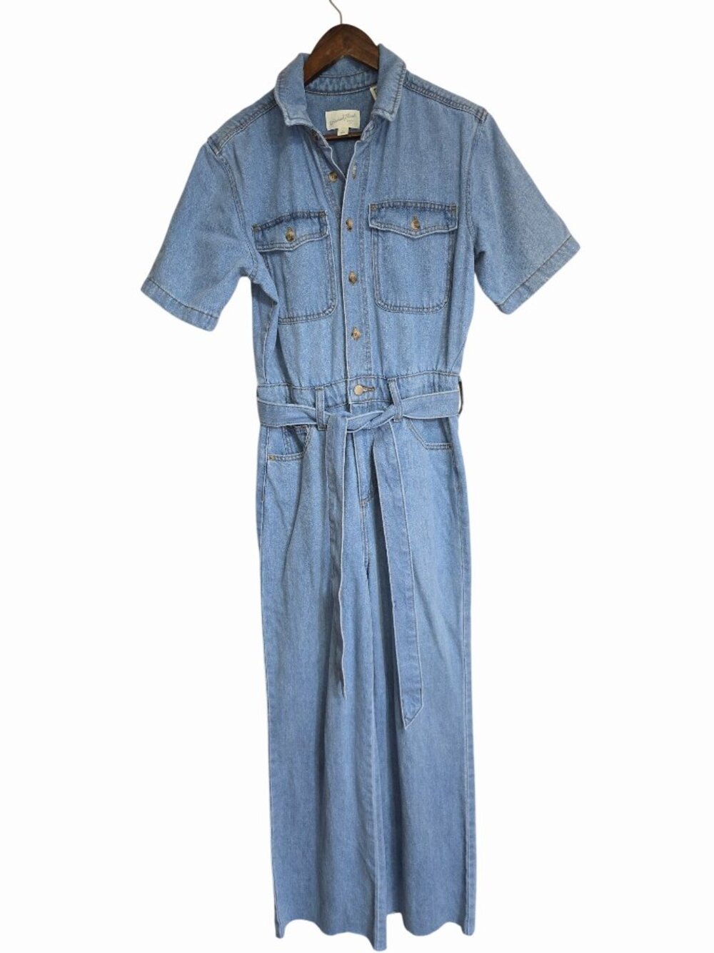 Universal Thread Womens Denim Jumpsuit With Belt Size 4 Short Sleeve Utility